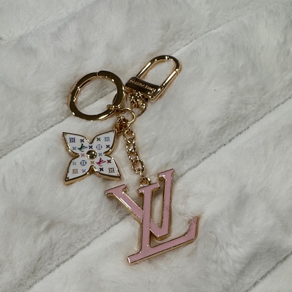 LV Inspired Monogram Key Charm with Multicolor Flower